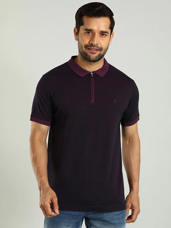 Indian Terrain Men's Half Sleeve Regular Fit Purple Polo T-Shirt